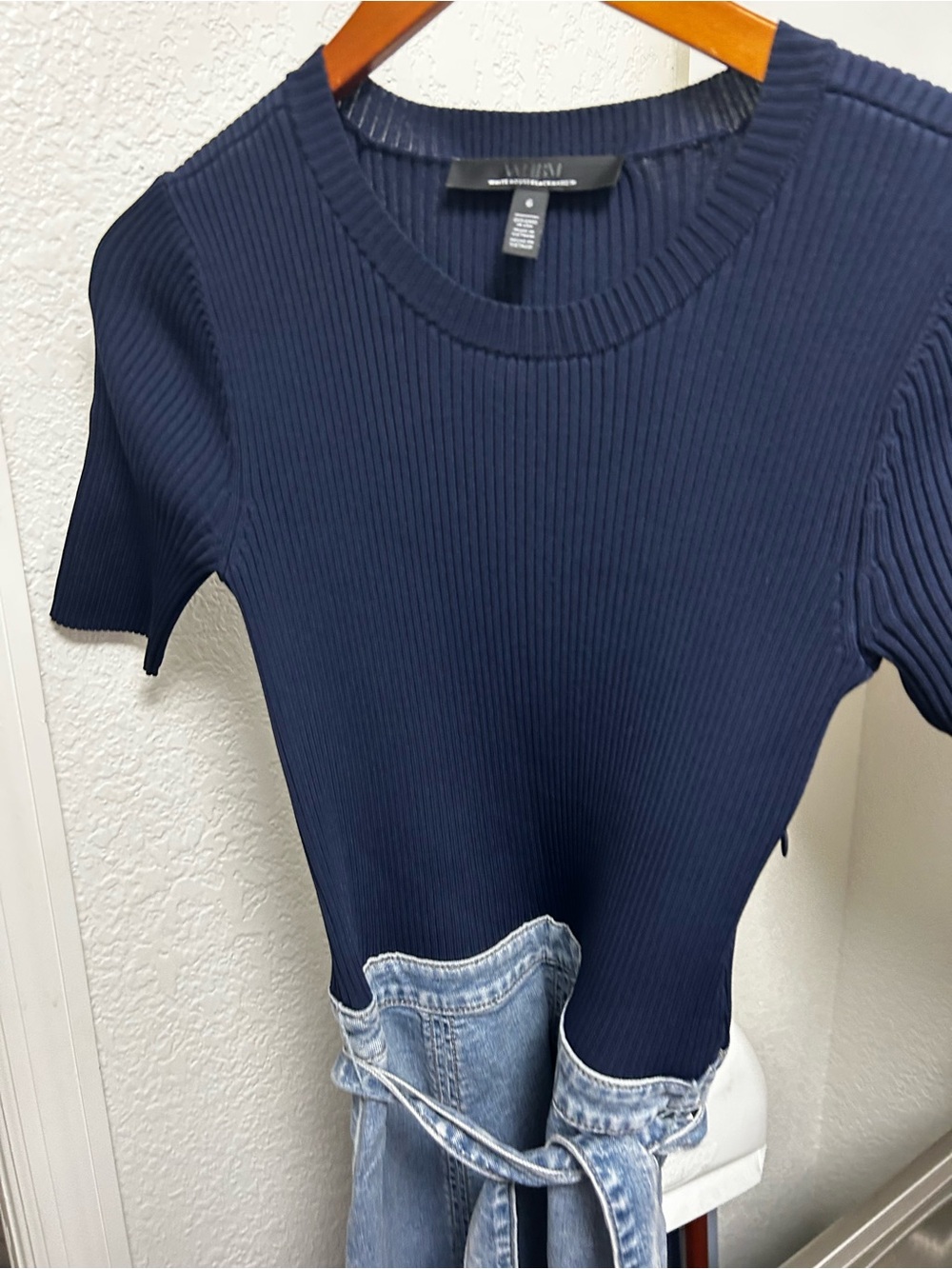 White House Black Market Navy Ribbed Short Sleeve Tee